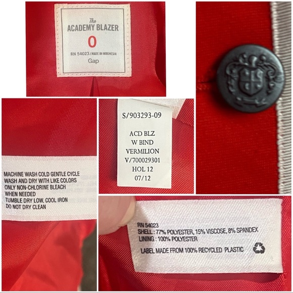 Vintage GAP “The Academy Blazer” in Vermilion w/ White Contrast Piping - Picture 12 of 12